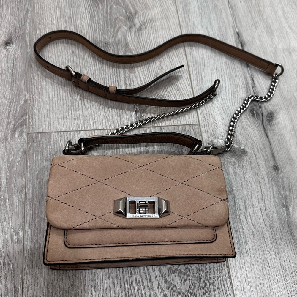 Rebecca Minkoff Suede Je Taime Phone Crossbody Mini Bag in Beige